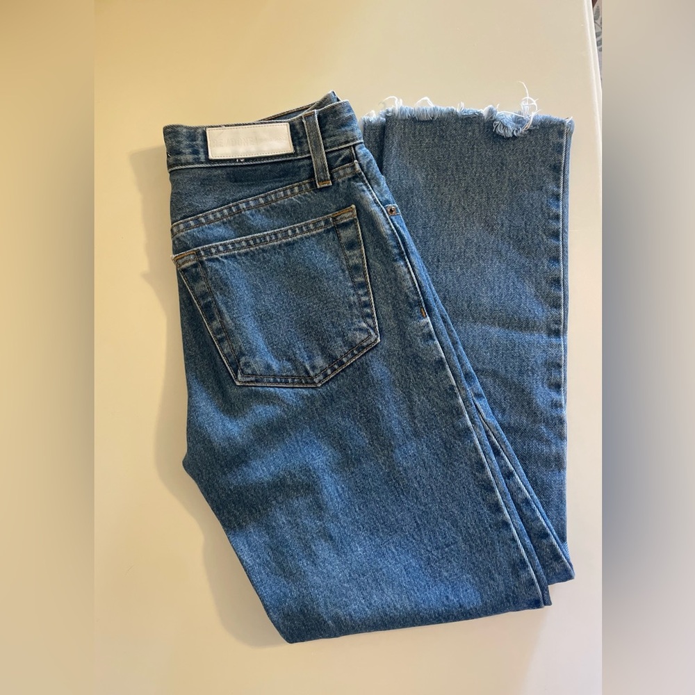 RE/done Stove Pipe High Rise Straight Jeans in Mid 70s